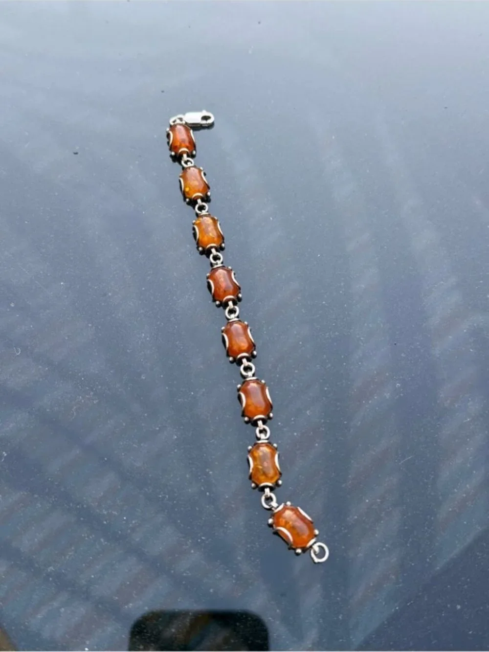 Sterling Silver 925 Amber Link Bracelet 7 inches Beautiful